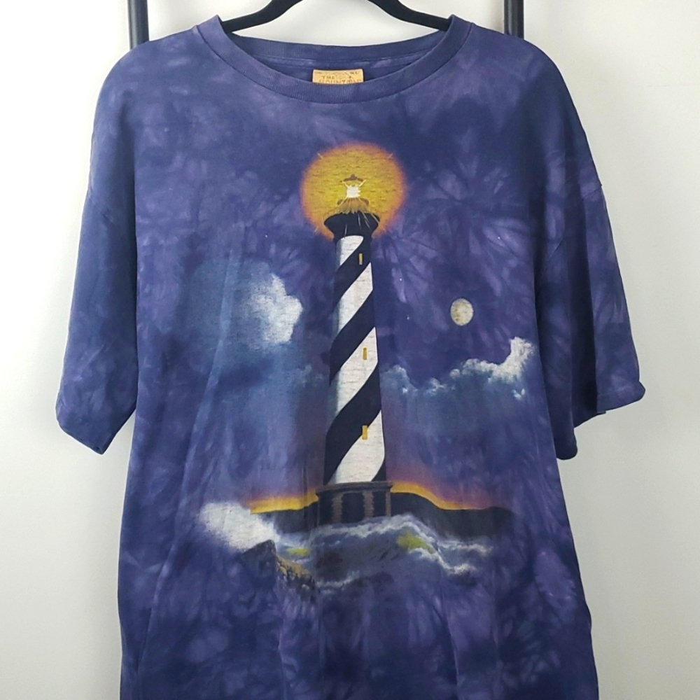 Vintage The Mountain Lighthouse Tee Tie Dye Blue T-shirt Men Graphic Size XL